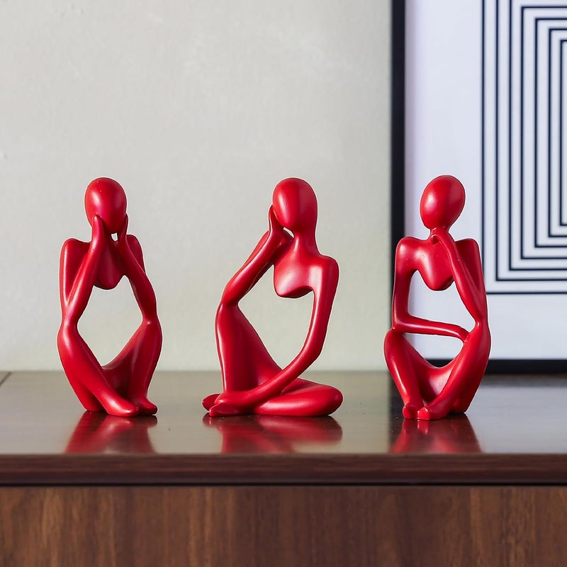 BrownLove 3pcs Red Human Body Abstract Art Decoration, Modern Art Resin Statue Room Office Shelf Bookcase Decoration - Image 4